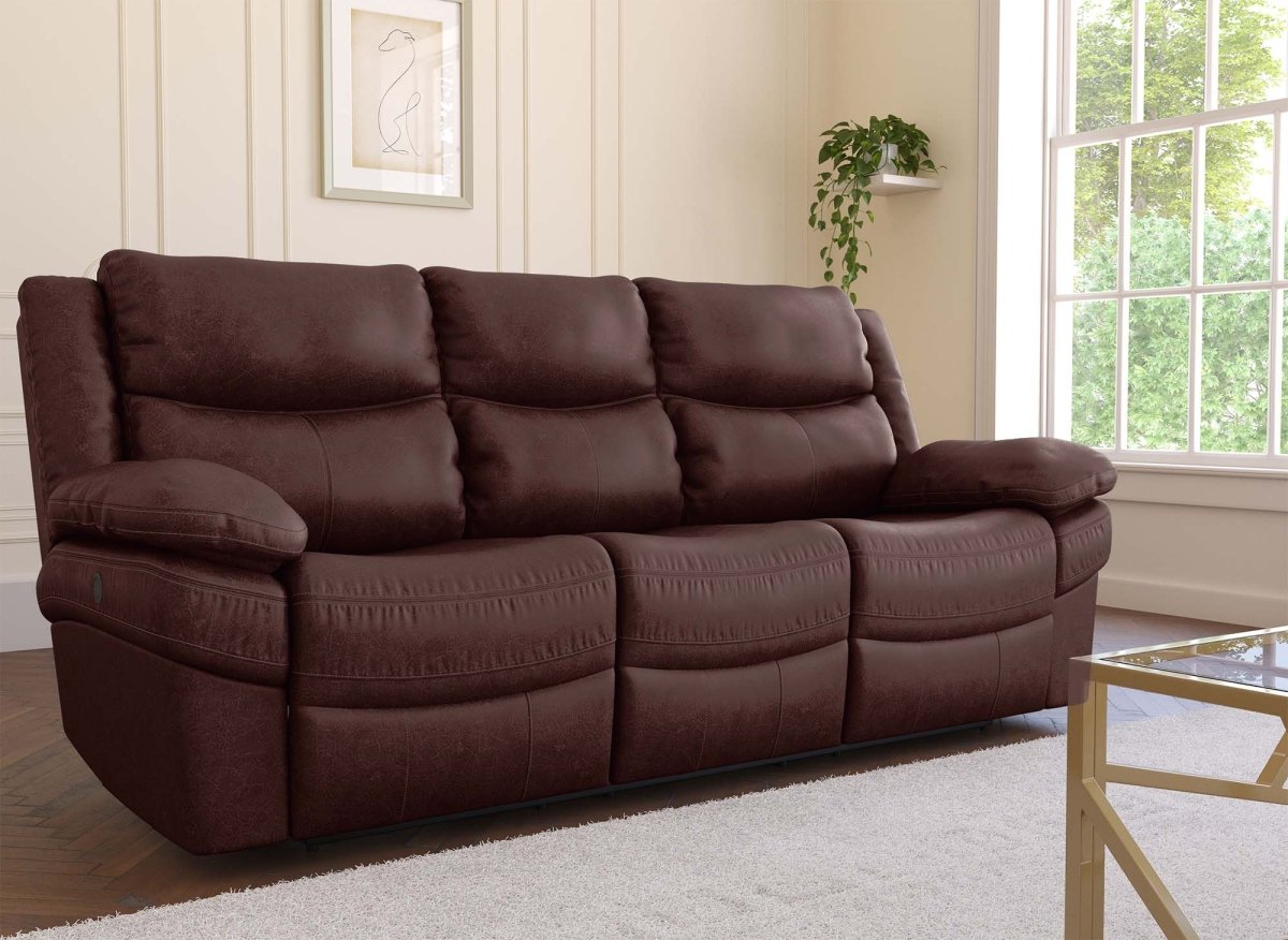 Canapé relax électrique 3 places en tissu microfibre marron ALFRED - DécoInParis