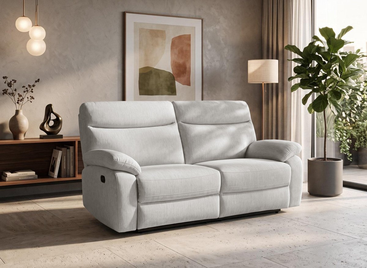 Canapé relax électrique 3 places en velours chiné beige KENDRA - DécoInParis
