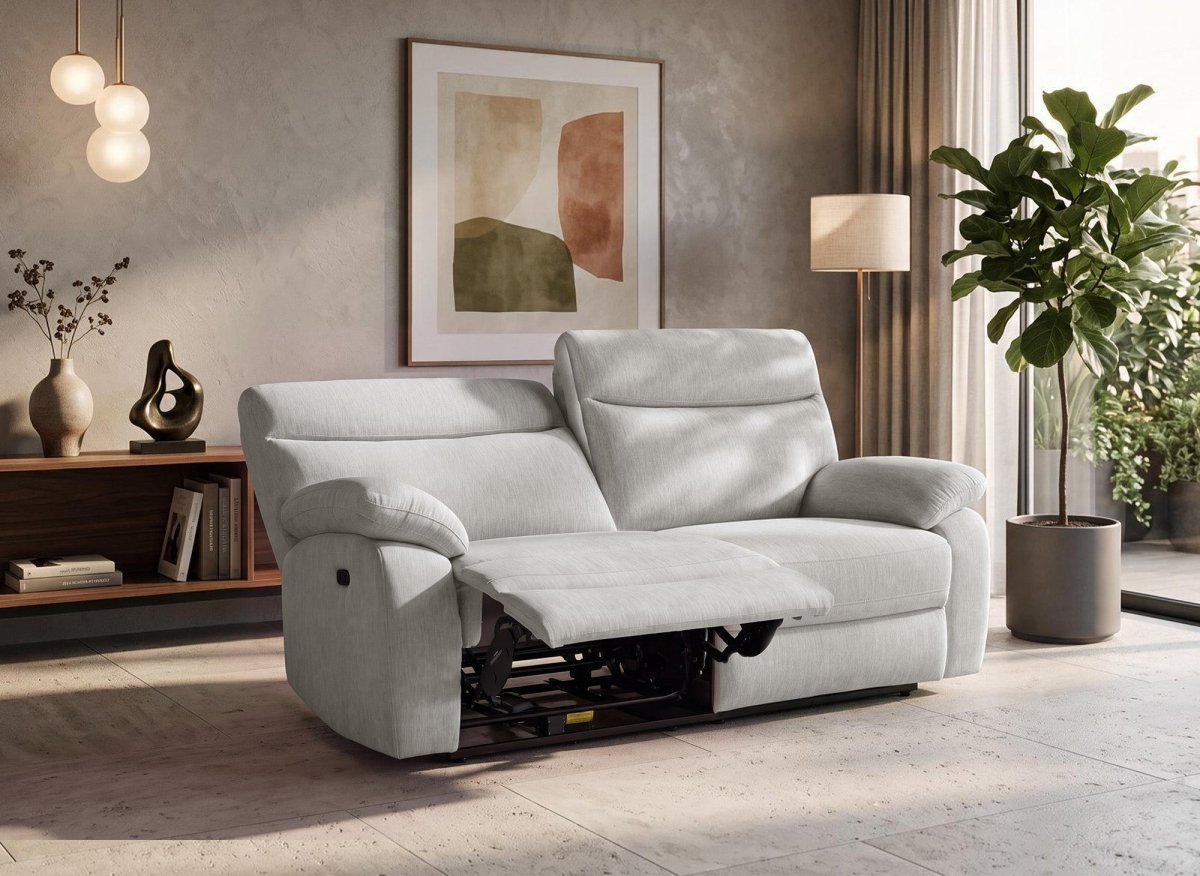 Canapé relax électrique 3 places en velours chiné beige KENDRA - DécoInParis