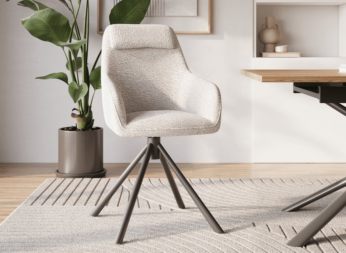 Chaise pivotante avec accoudoirs effet peau de mouton beige AGNES - DécoInParis