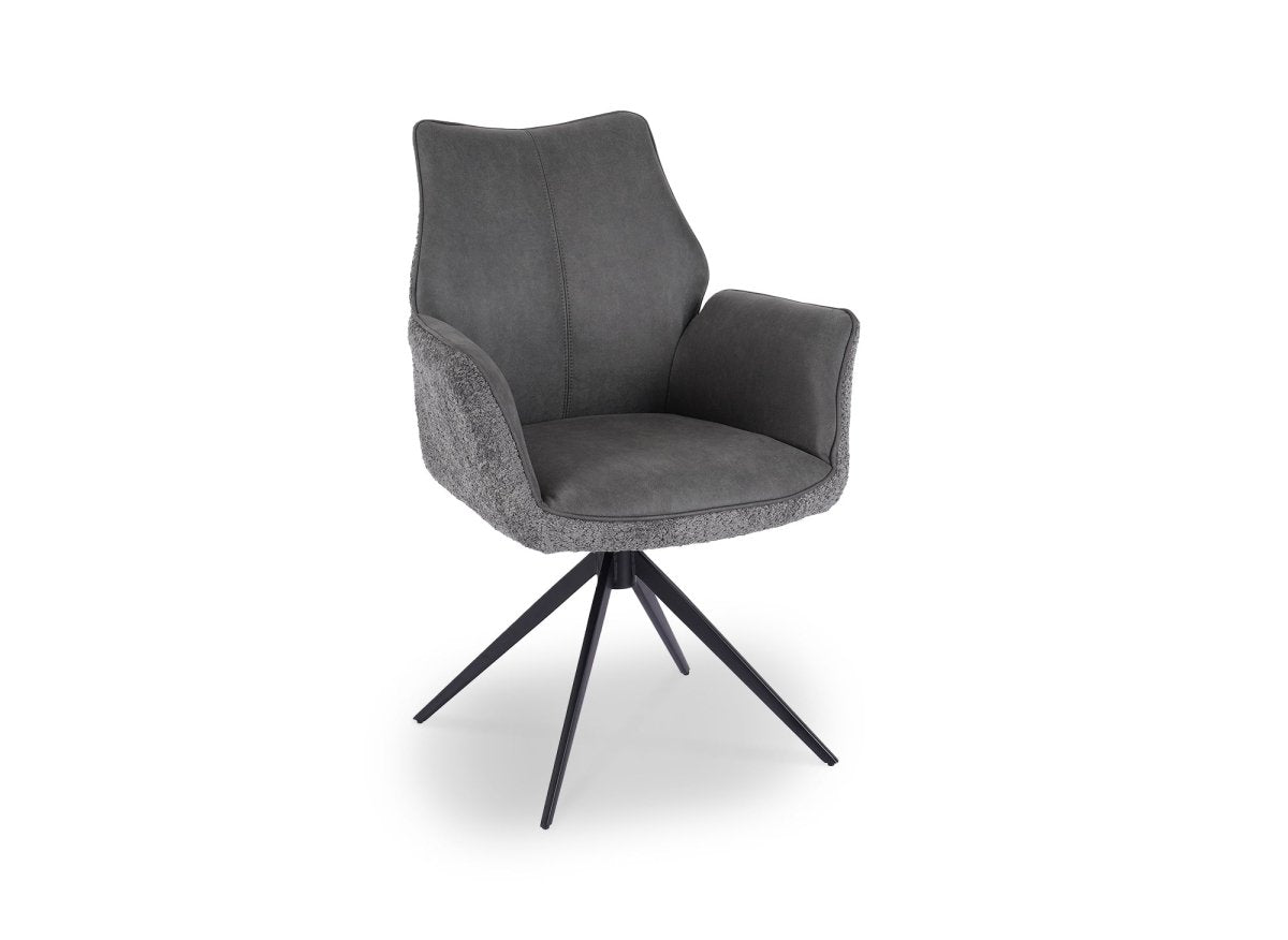 Chaise pivotante avec accoudoirs en velours et tissu bouclette gris ISALIE - DécoInParis