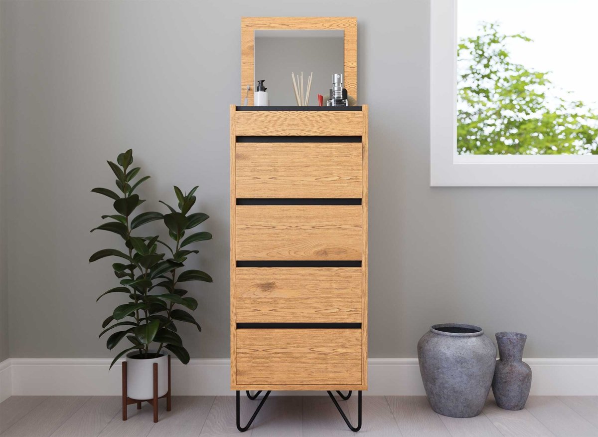 Commode en bois 4 tiroirs avec coiffeuse intégrée DARINA - DécoInParis