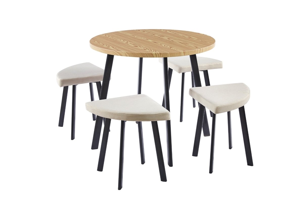 Ensemble table à manger en bois avec 4 tabourets beige IRINA - DécoInParis