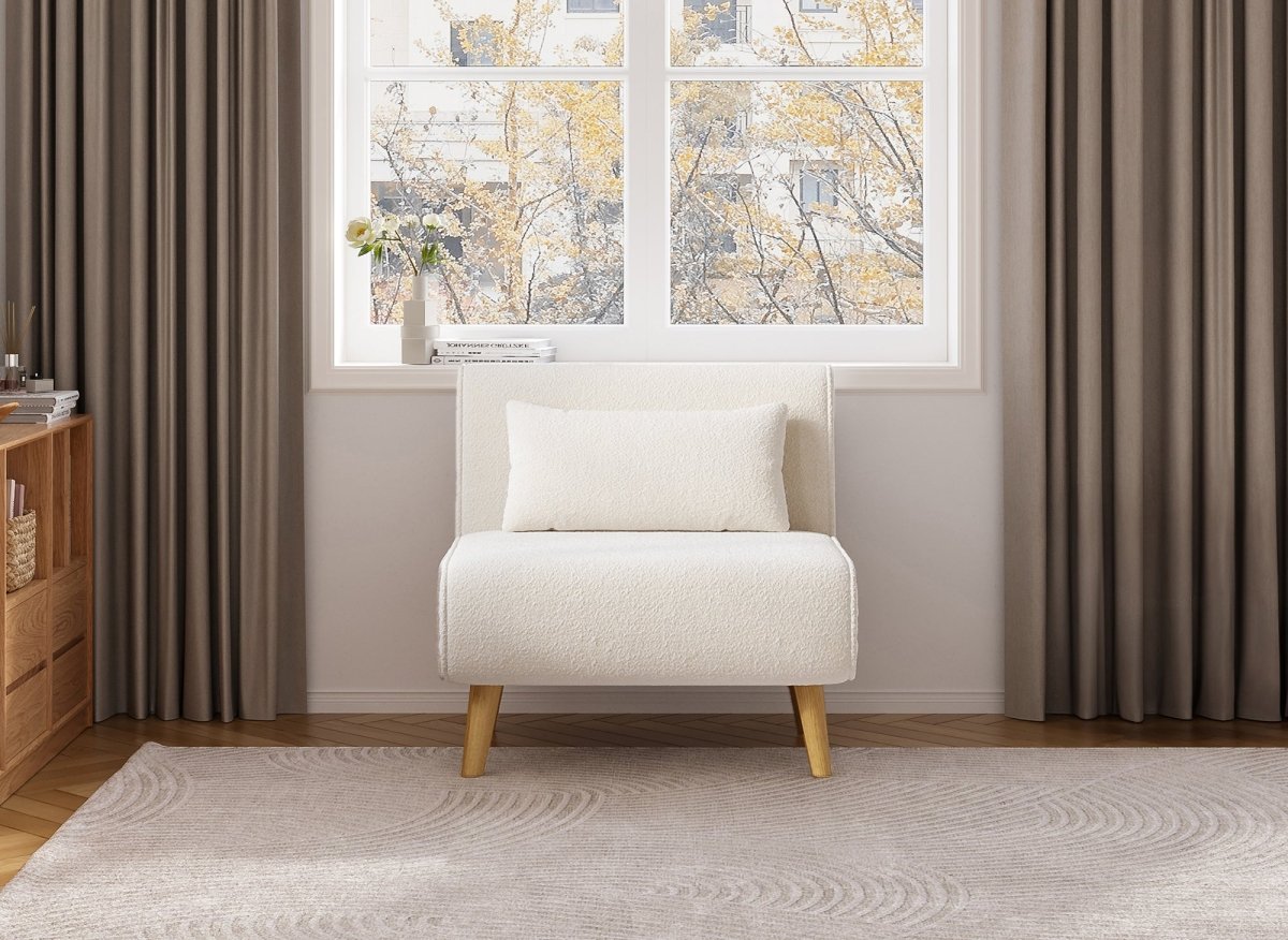 Fauteuil convertible en tissu effet peau de mouton blanc écru TONKA - DécoInParis