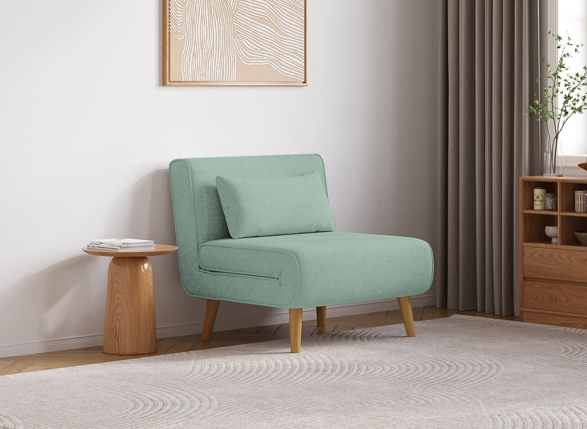 Fauteuil convertible en tissu vert d'eau TONKA - DécoInParis