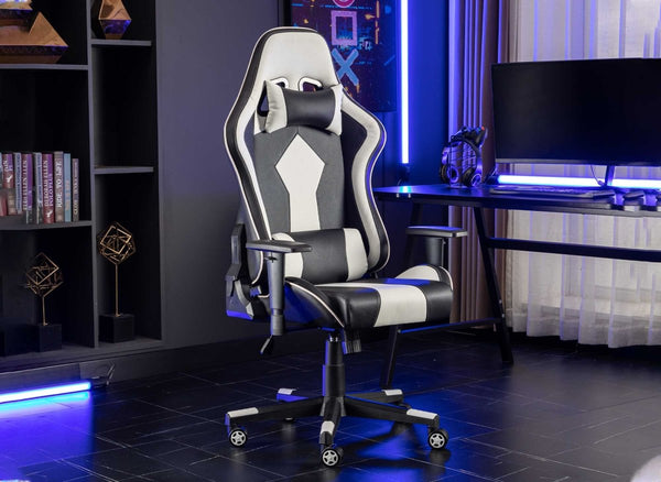 Fauteuil de bureau gaming en simili cuir noir et blanc SOUL - DécoInParis
