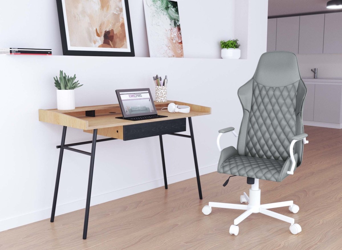Fauteuil de bureau gris en simili cuir ATOMIC - DécoInParis