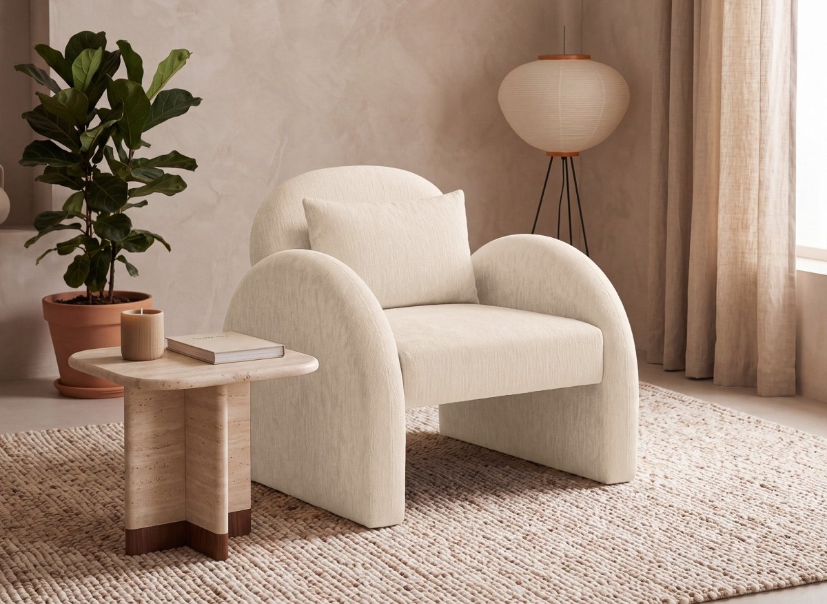 Fauteuil en velours beige VOLTAIRE - DécoInParis