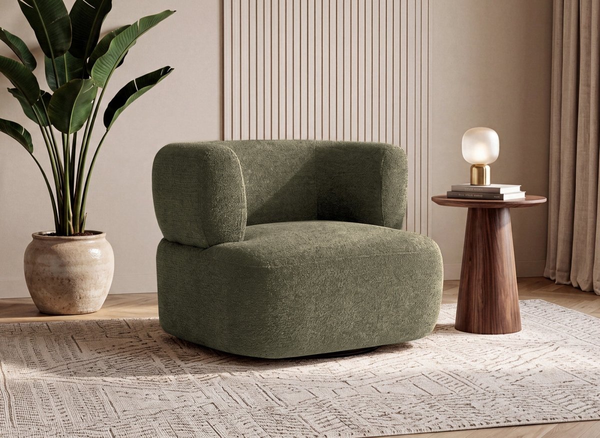 Fauteuil pivotant en velours vert olive MIAMI - DécoInParis