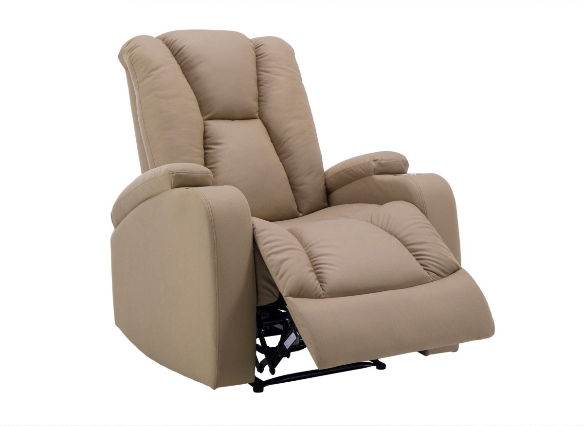 Fauteuil relax électrique en tissu microfibre beige EL CLARENCE - DécoInParis