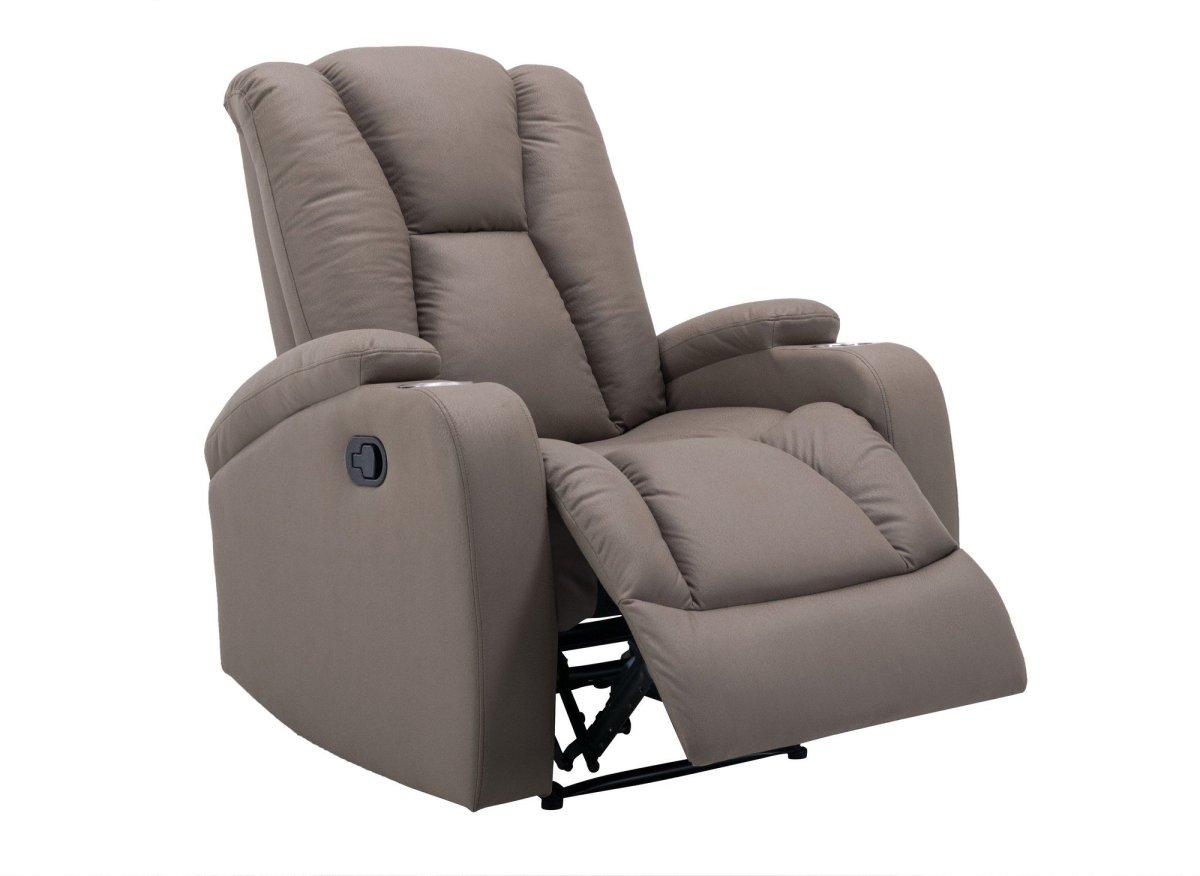 Fauteuil relax en tissu en microfibre marron CLARENCE - DécoInParis