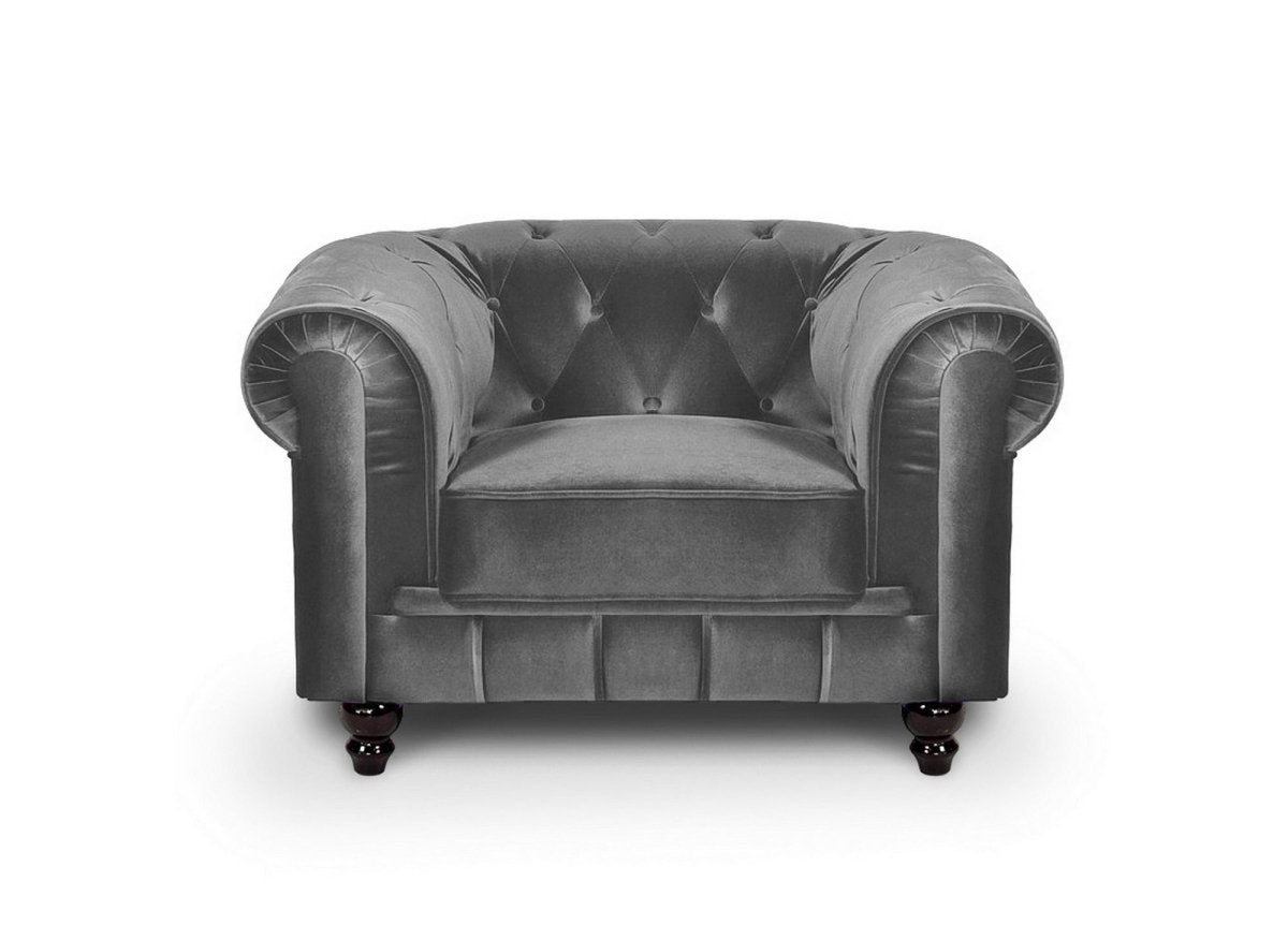Fauteuil velours Gris CHESTERFIELD - DécoInParis