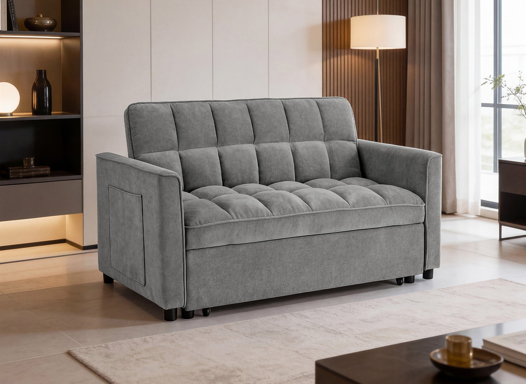 Canapé convertible 2 places en velours texturé gris JASPER