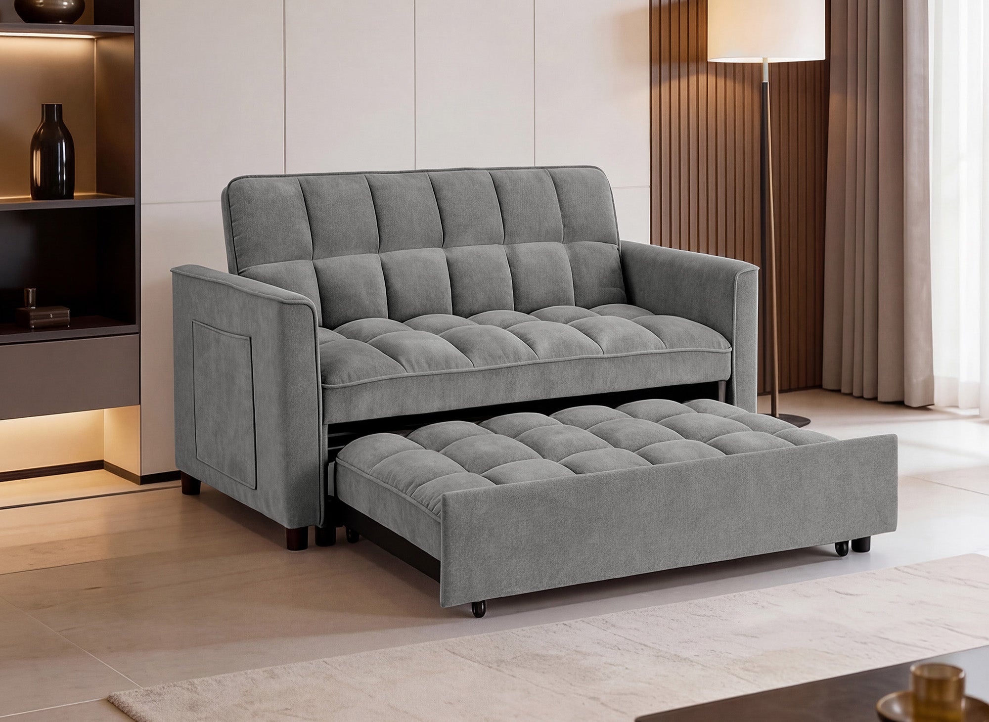 Canapé convertible 2 places en velours texturé gris JASPER