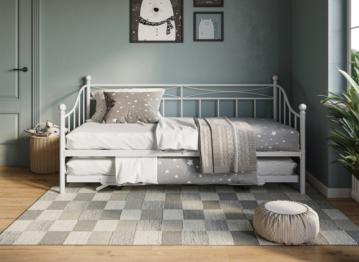 Lit banquette gigogne en métal blanc ALICIA 90 x 190 cm - DécoInParis