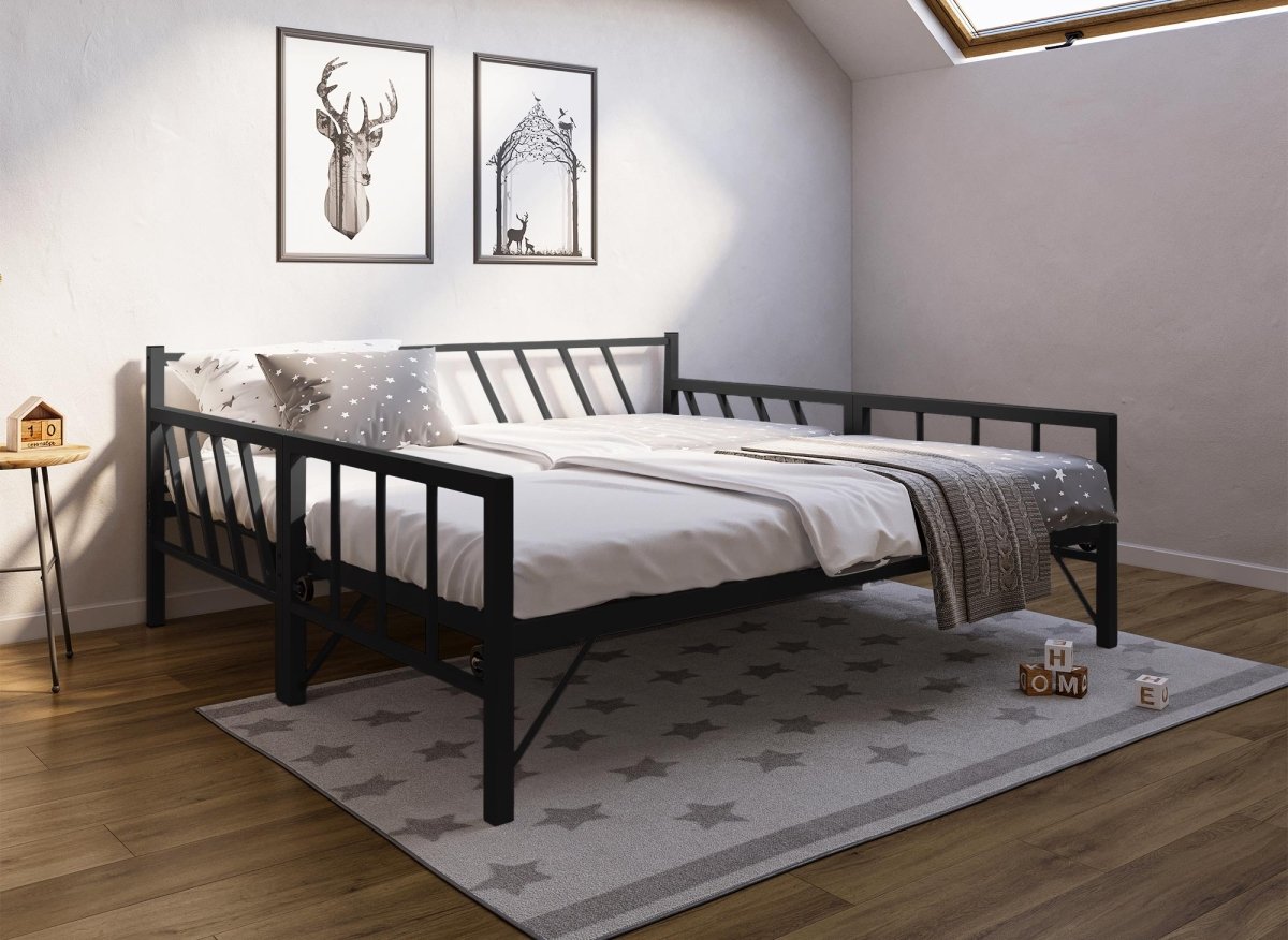 Lit banquette gigogne en métal noir TORRY 90 x 190 cm - DécoInParis