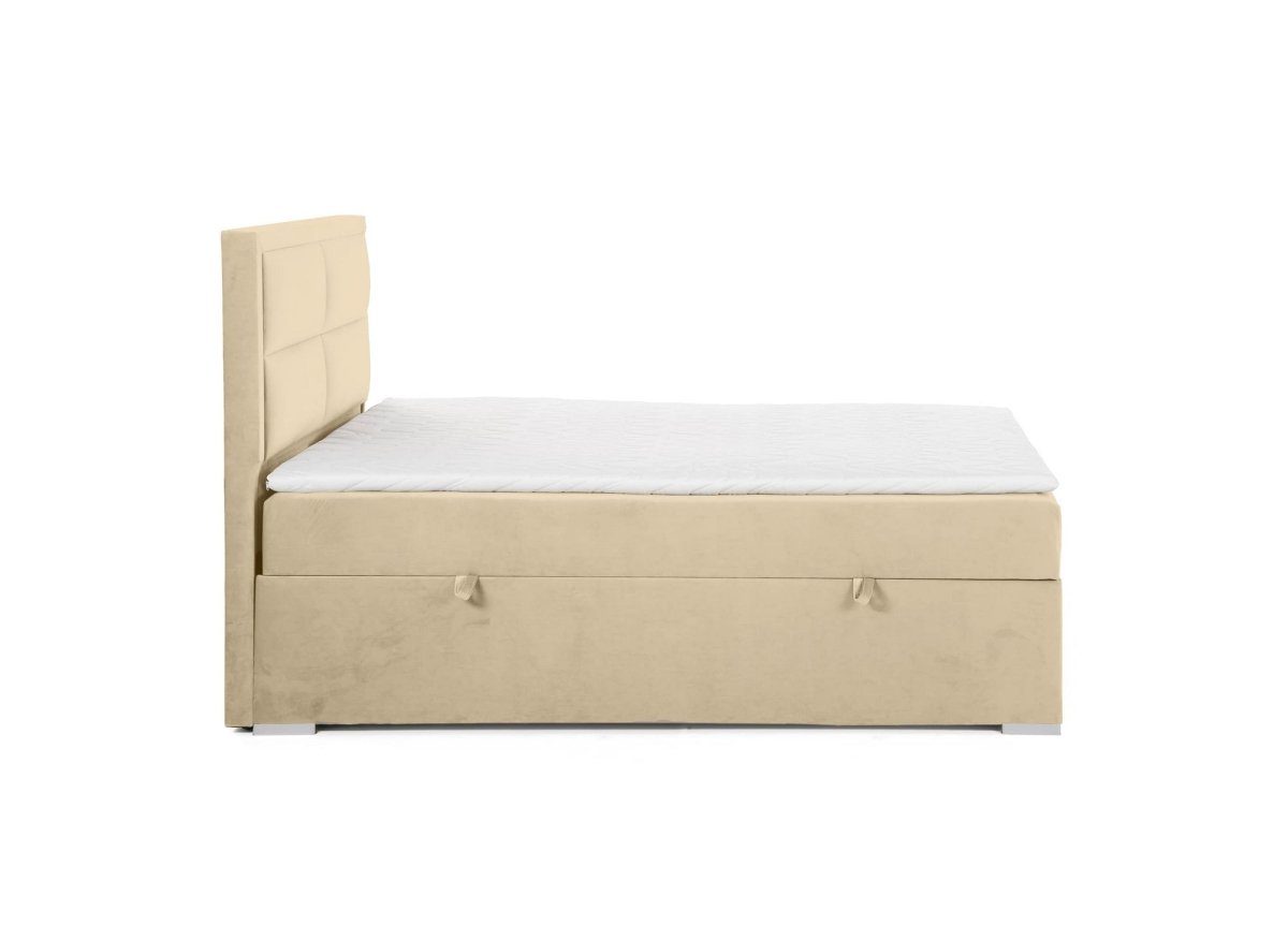 Lit boxspring 160x200 avec coffre de rangement en velours beige AMELIA - DécoInParis