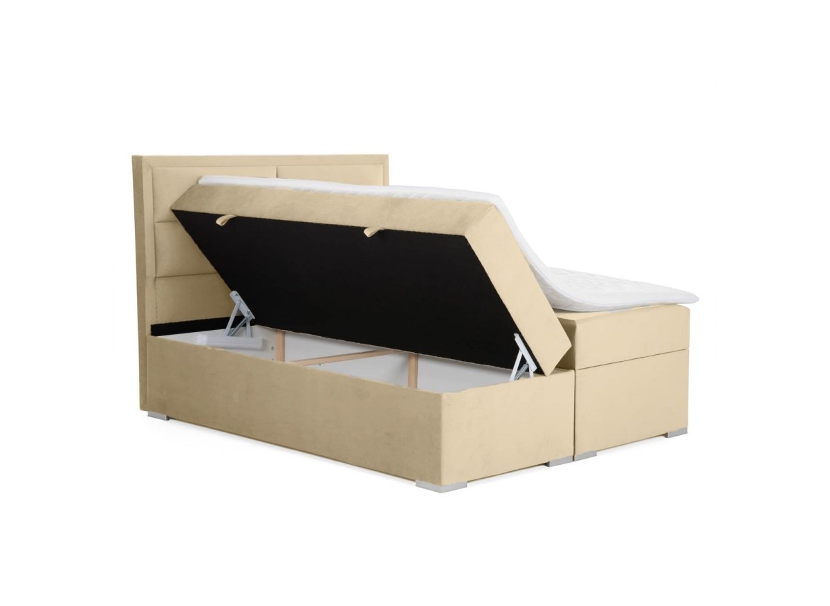 Lit boxspring 160x200 avec coffre de rangement en velours beige AMELIA - DécoInParis