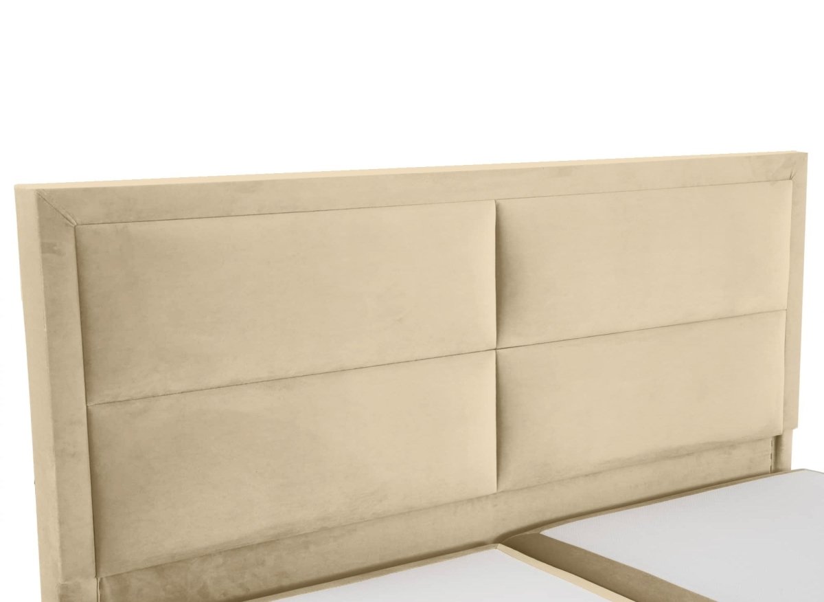 Lit boxspring 160x200 avec coffre de rangement en velours beige AMELIA - DécoInParis