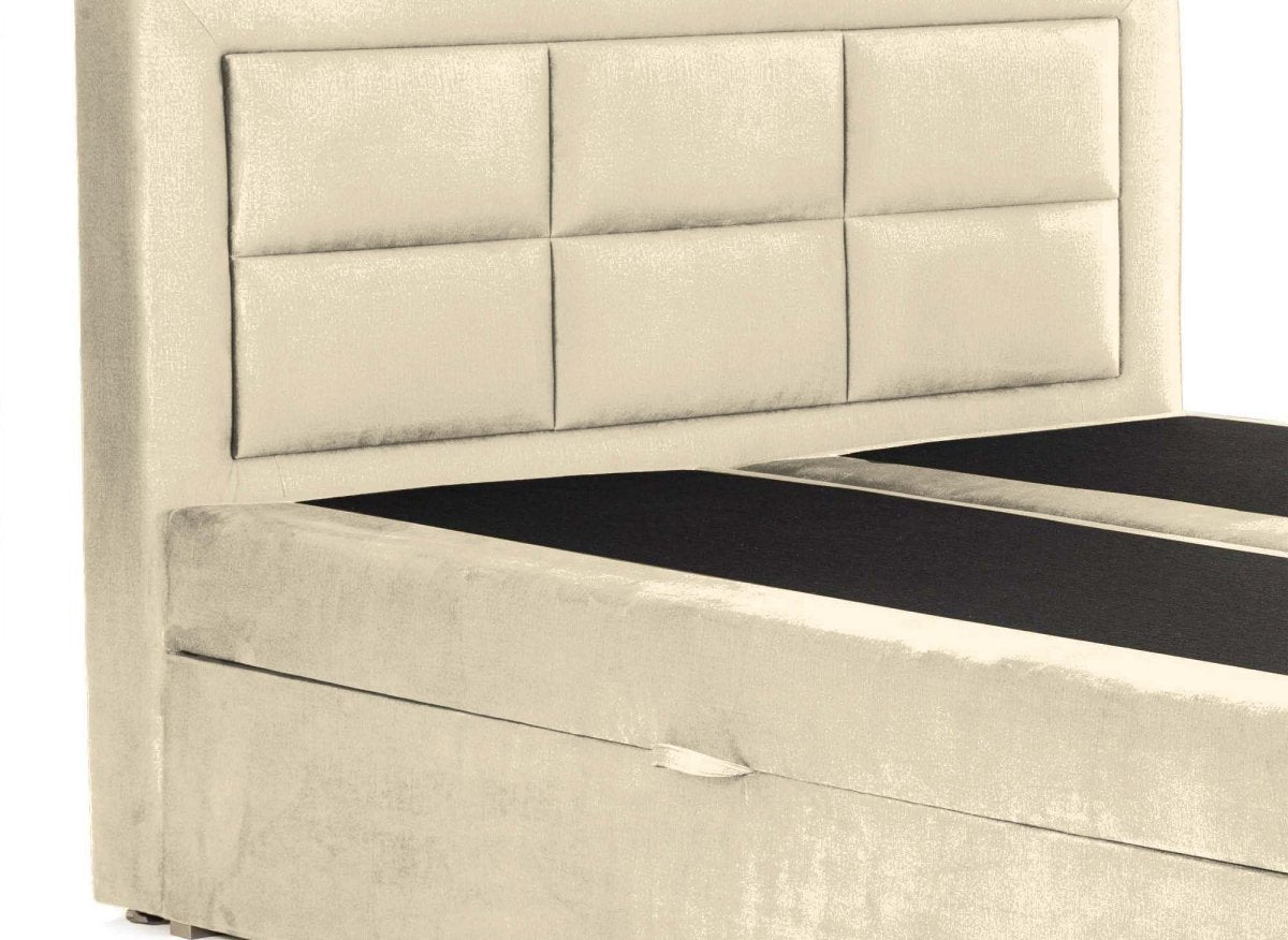 Lit boxspring 160x200 avec coffre de rangement en velours beige DAKOTA - DécoInParis