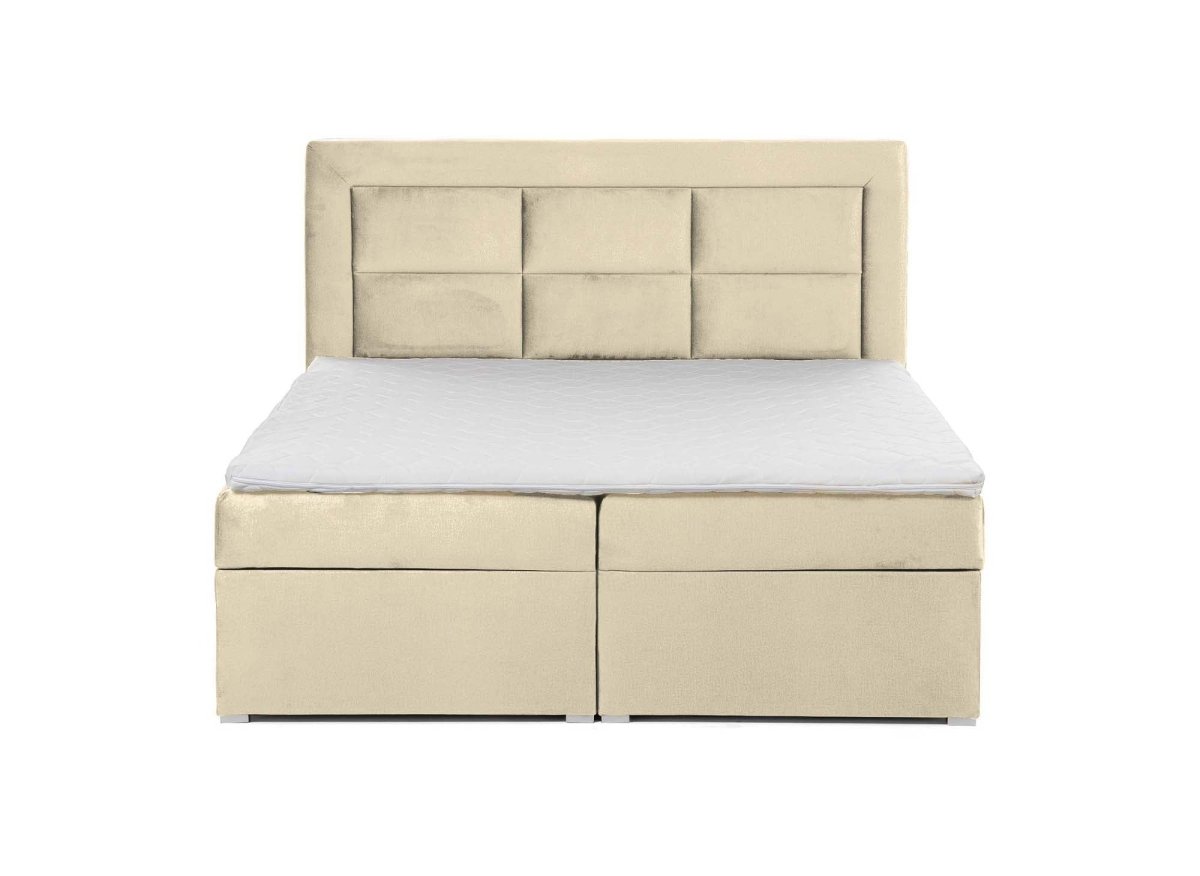Lit boxspring 160x200 avec coffre de rangement en velours beige DAKOTA - DécoInParis