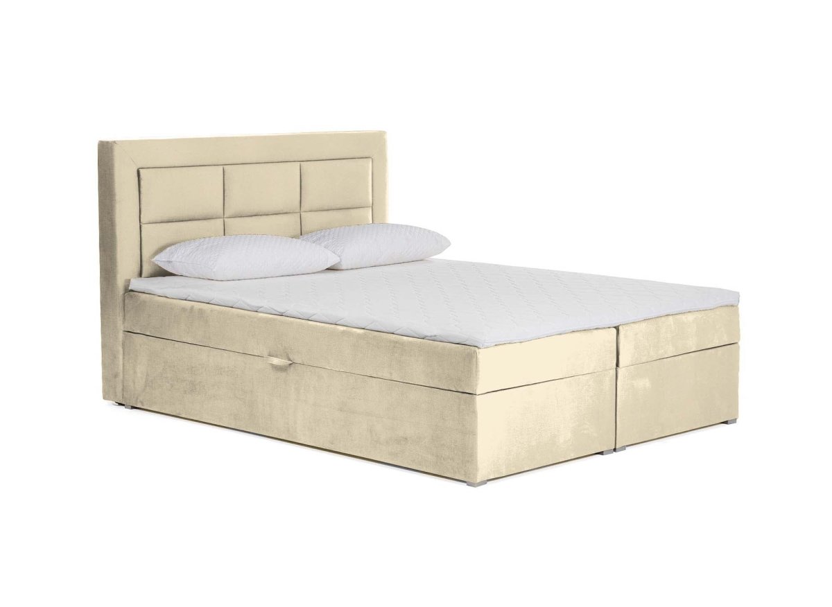 Lit boxspring 160x200 avec coffre de rangement en velours beige DAKOTA - DécoInParis