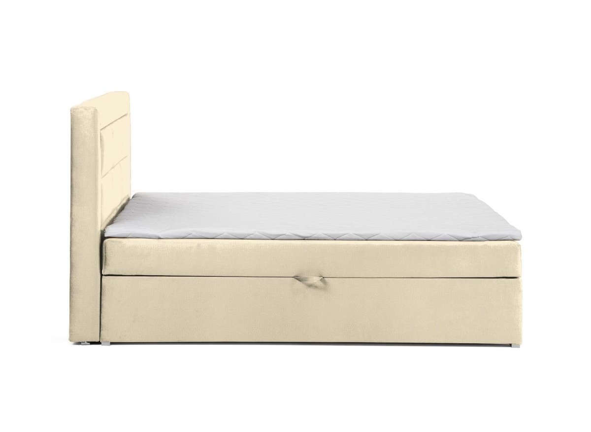Lit boxspring 160x200 avec coffre de rangement en velours beige DAKOTA - DécoInParis