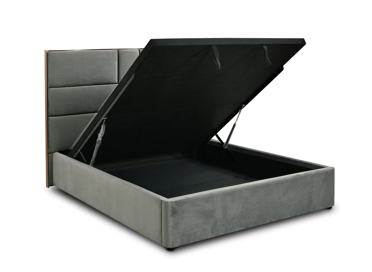 Lit coffre design en velours gris DAVINA 140 x 190 cm - DécoInParis