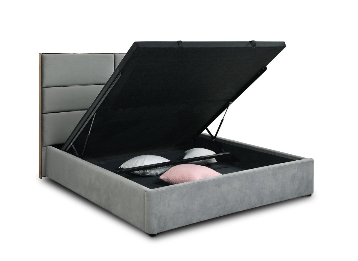 Lit coffre design en velours gris DAVINA 180 x 200 cm - DécoInParis