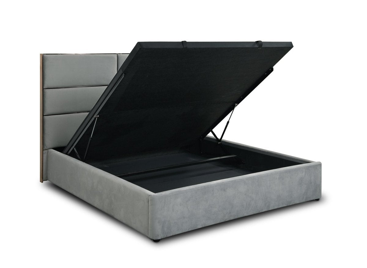 Lit coffre design en velours gris DAVINA 180 x 200 cm - DécoInParis