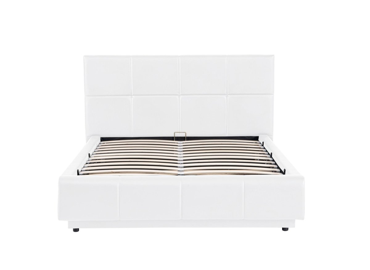 Lit coffre en simili cuir blanc avec LED 140x190 cm DIVINE - DécoInParis