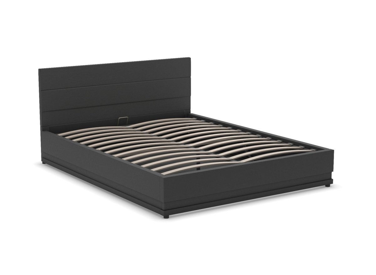 Lit coffre en simili cuir noir 180x200 cm ELENCE - DécoInParis