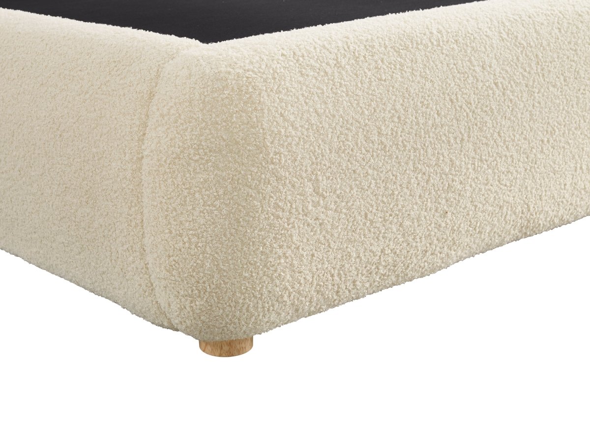 Lit coffre en tissu bouclette beige 140x190 cm BISCUIT - DécoInParis