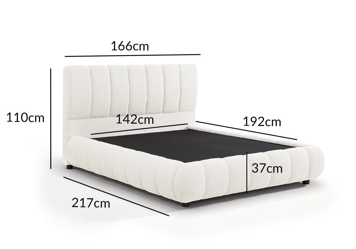Lit coffre en tissu bouclette beige 140x190 cm RILEY - DécoInParis