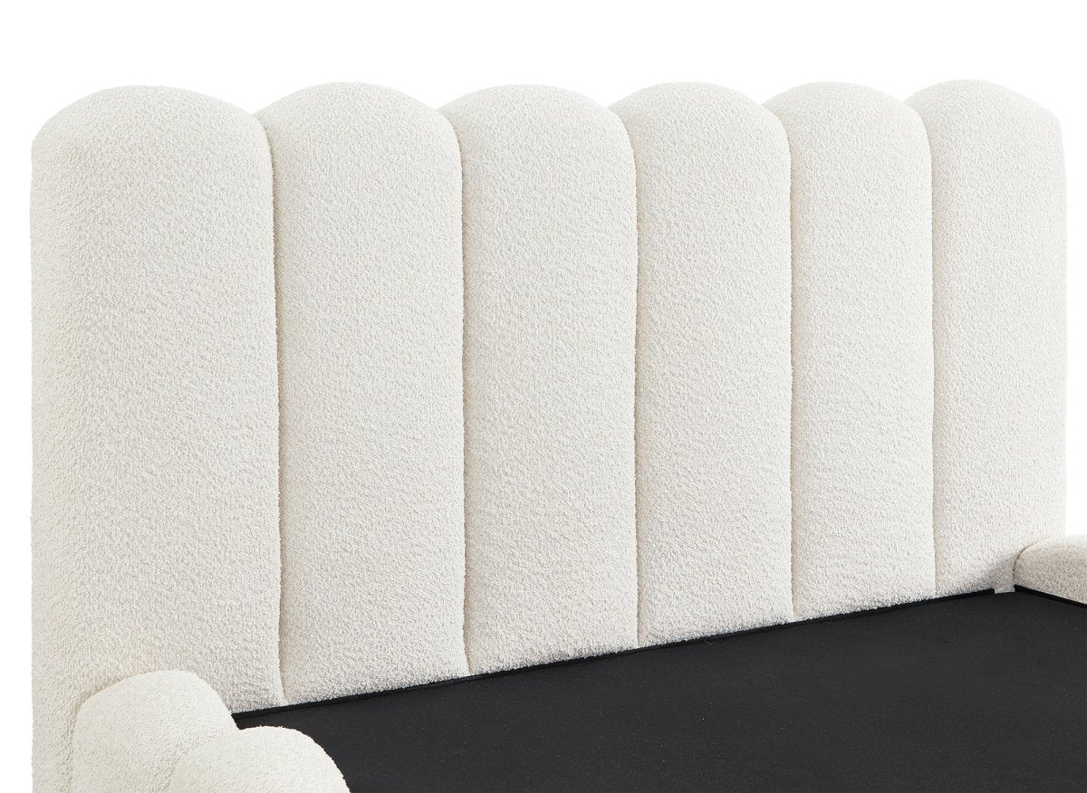 Lit coffre en tissu bouclette beige 140x190 cm RITA - DécoInParis