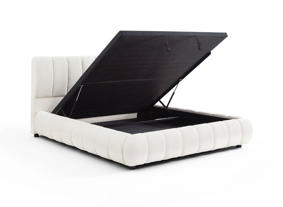 Lit coffre en tissu bouclette beige 160x200 cm RILEY - DécoInParis