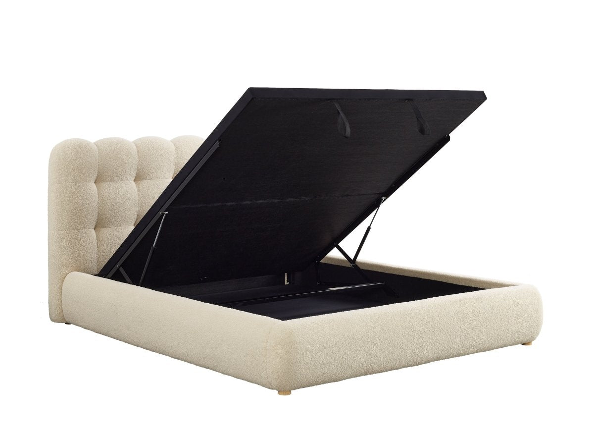 Lit coffre en tissu bouclette beige 180x200 cm BISCUIT - DécoInParis