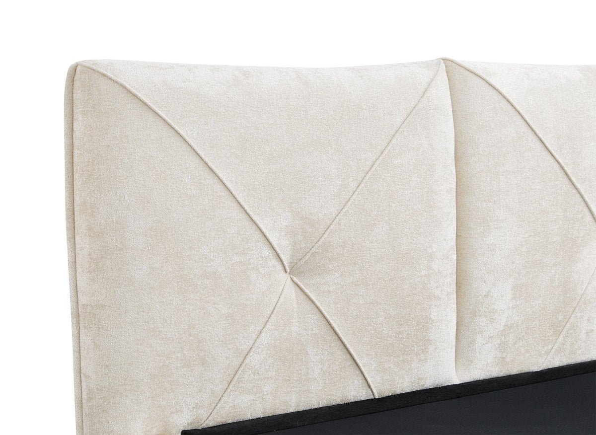 Lit coffre en tissu bouclette doux beige 160x200 cm NOAH - DécoInParis