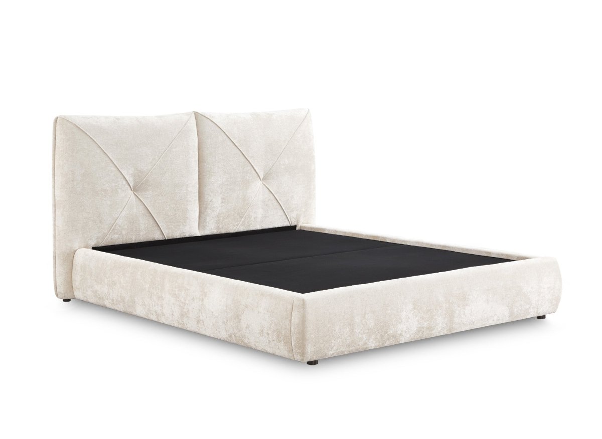 Lit coffre en tissu bouclette doux beige 180x200 cm NOAH - DécoInParis