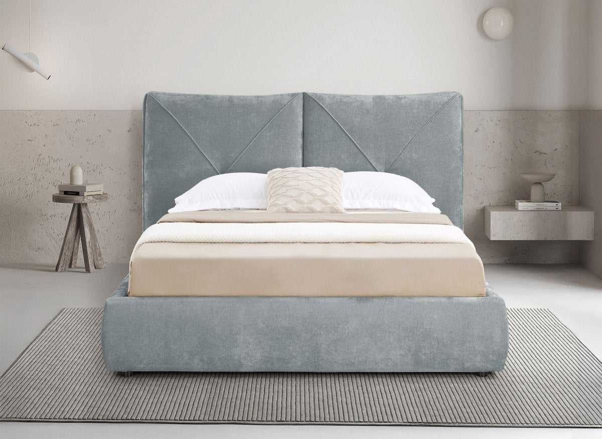 Lit coffre en tissu bouclette doux gris 140x190 cm NOAH - DécoInParis