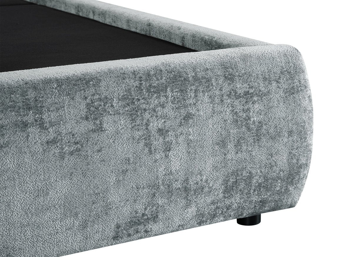 Lit coffre en tissu bouclette doux gris 140x190 cm NOAH - DécoInParis