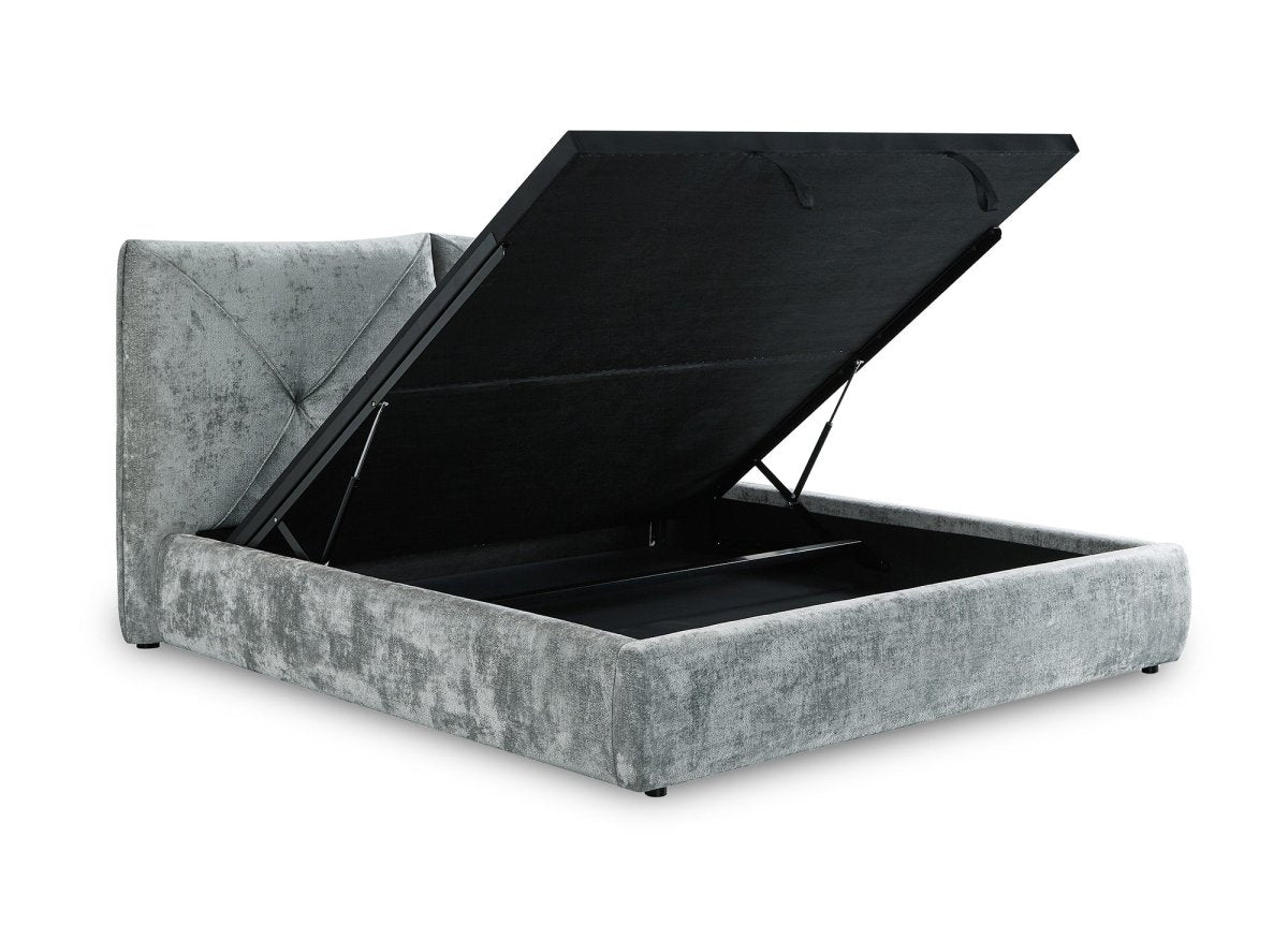 Lit coffre en tissu bouclette doux gris 160x200 cm NOAH - DécoInParis