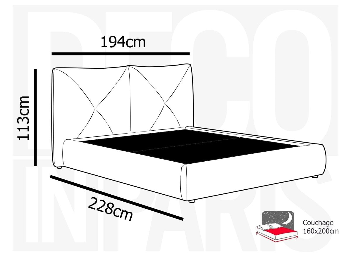 Lit coffre en tissu bouclette doux gris 160x200 cm NOAH - DécoInParis