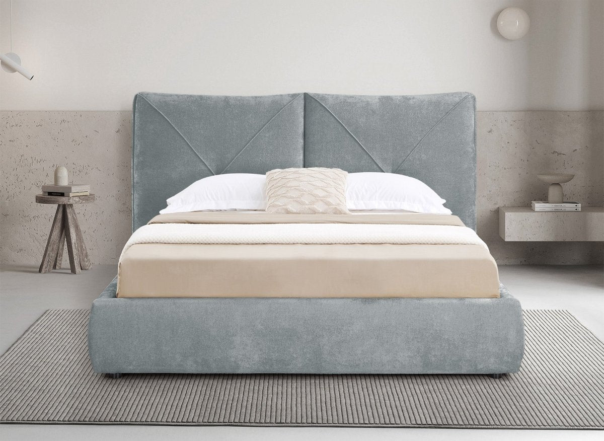 Lit coffre en tissu bouclette doux gris 160x200 cm NOAH - DécoInParis