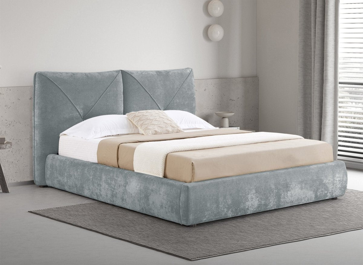 Lit coffre en tissu bouclette doux gris 160x200 cm NOAH - DécoInParis