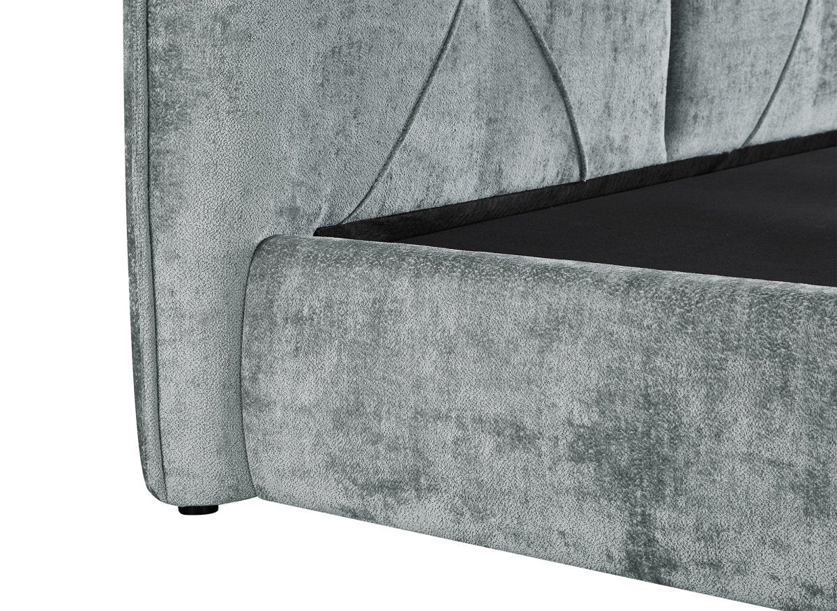 Lit coffre en tissu bouclette doux gris 180x200 cm NOAH - DécoInParis