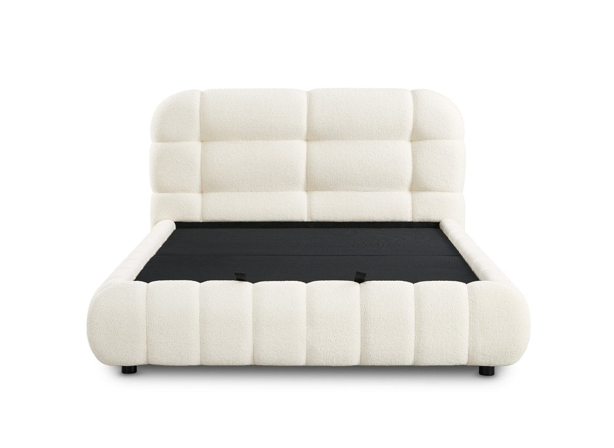 Lit coffre en tissu bouclette écru 140x190 cm YOURI - DécoInParis