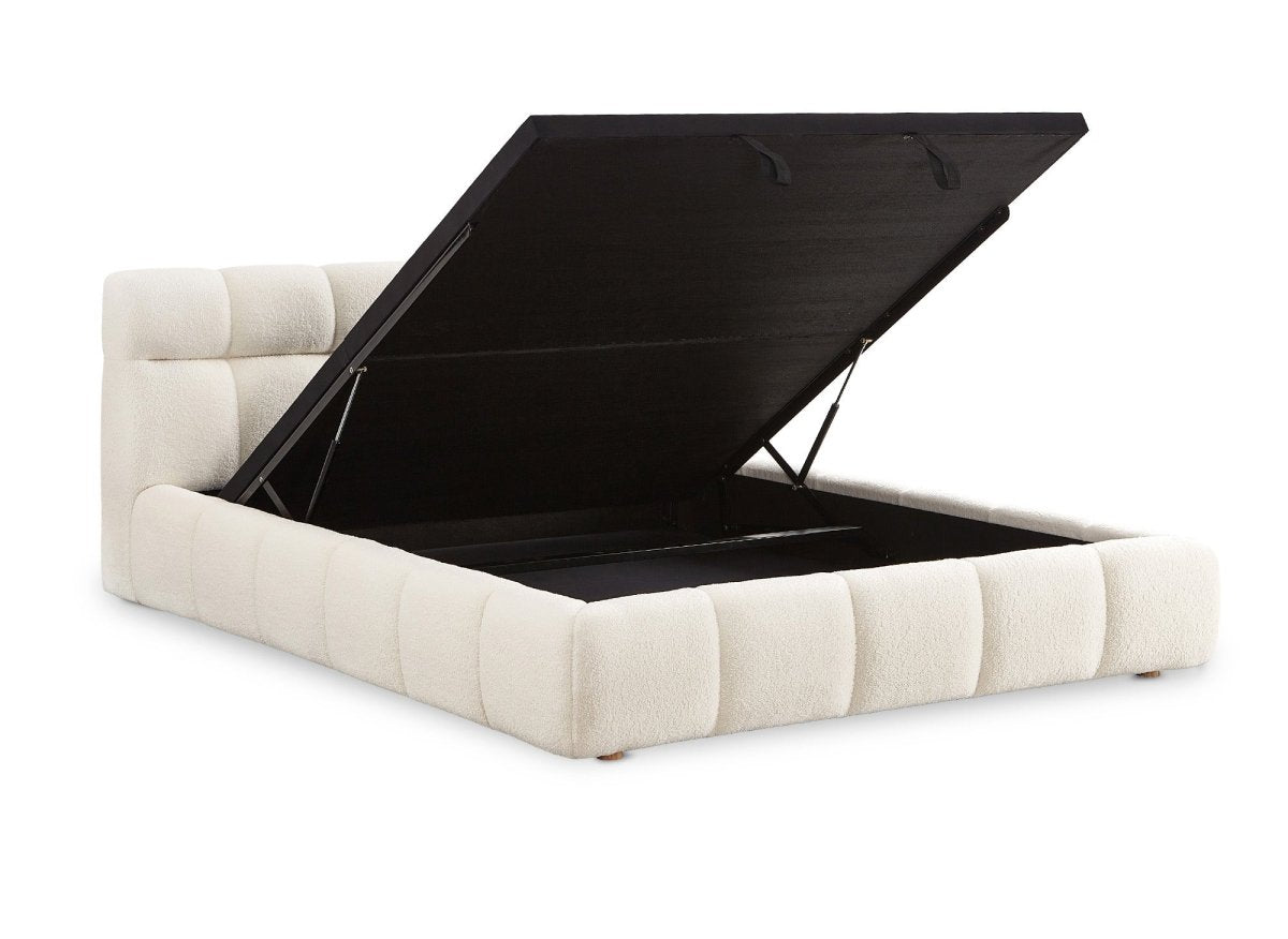 Lit coffre en tissu bouclette écru 180x200 cm GEORGINA - DécoInParis