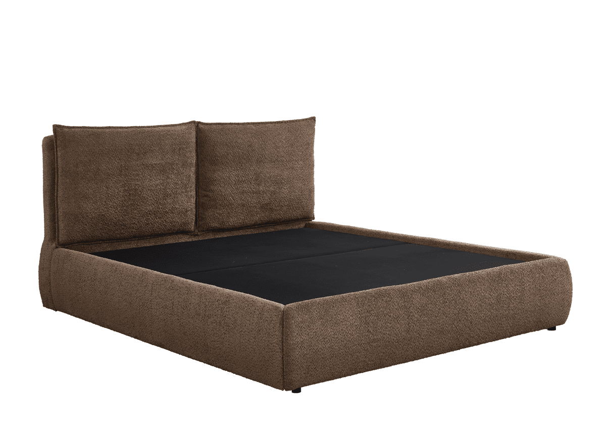 Lit coffre en tissu bouclette marron 140x190 cm MELY - DécoInParis