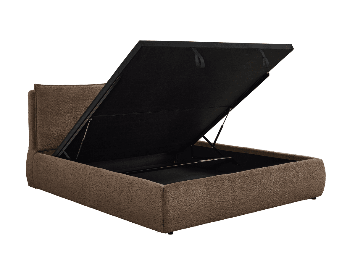 Lit coffre en tissu bouclette marron 180x200 cm MELY - DécoInParis